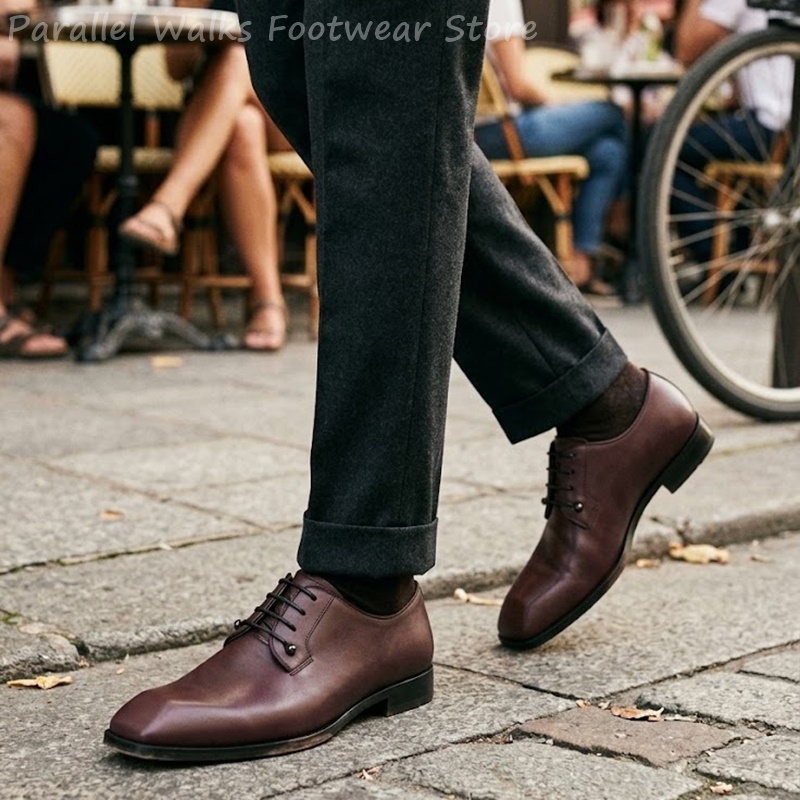 Men'S Shoes Smart - Zapatos Derby de cuero marrón oscuro